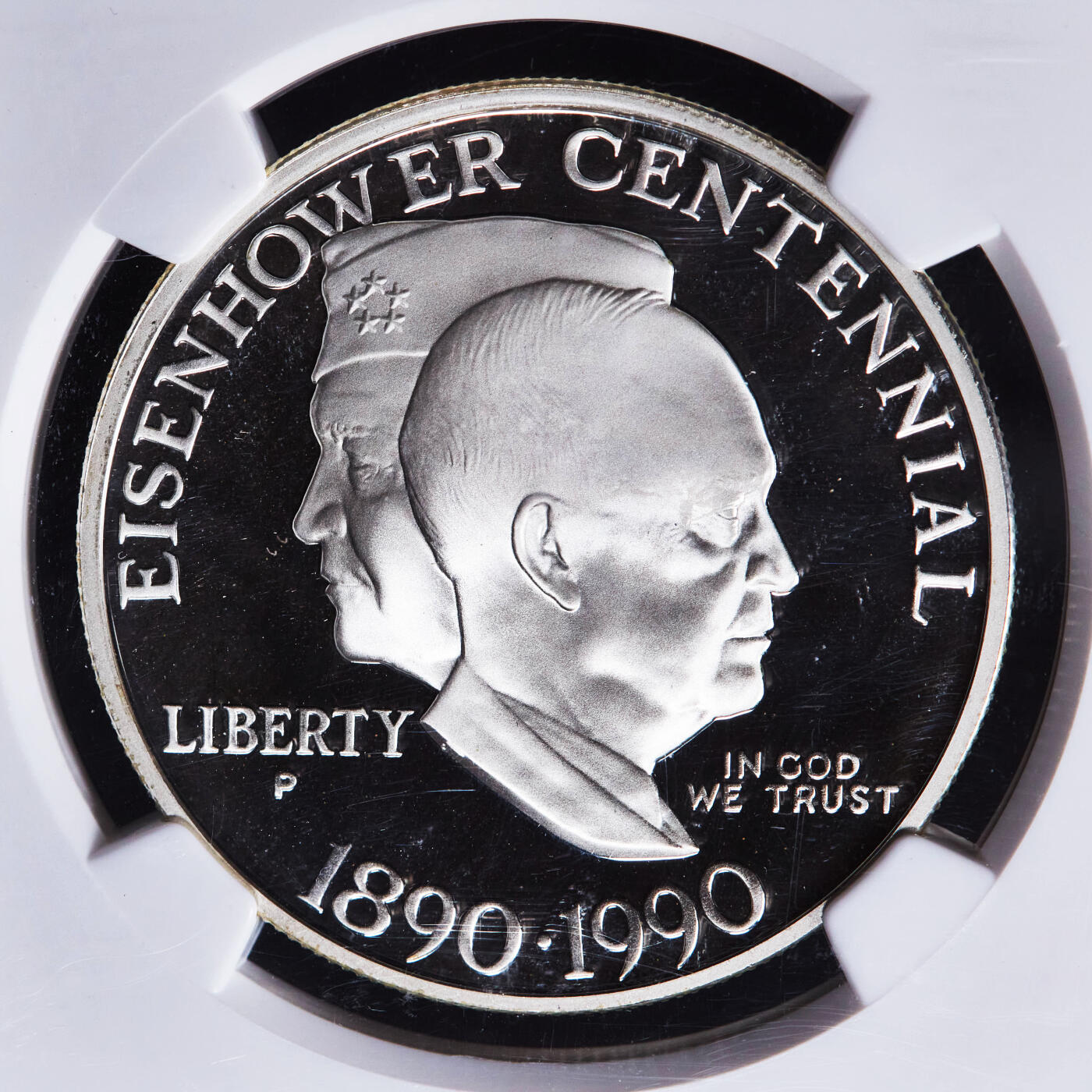 【俄甄集藏】2025年(044)11-12星期三晚 19:30 全场包邮 美国1990年纪念艾森豪威尔诞辰100周年1元精制大银币，NGC PF69UC，重26.73克，90%银，发行量1144461枚，费城造币厂铸造