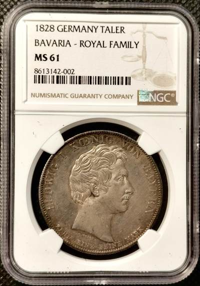 甄臻铺-世界币章拍卖（第38期）立冬小精品场，送拍享返佣金等优惠多多 - NGC-MS61分1828年德国巴伐利亚路德维希一世皇家全家福历史泰勒大银币 粉彩包浆 外拍价格已经起飞