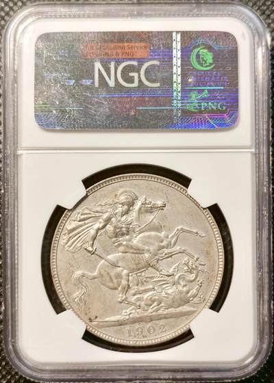 甄臻铺-世界币章拍卖（第38期）立冬小精品场，送拍享返佣金等优惠多多 NGC-PF65MATTE 1902年英国爱德华七世马剑1克朗大银币 精制MATTE 完美原盒状态 爱七克朗达到65的难度和64相比堪称两个世界