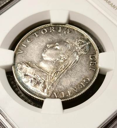 甄臻铺-世界币章拍卖（第38期）立冬小精品场，送拍享返佣金等优惠多多 NGC-UNCD 1887年英国高冠弗洛林2先令，淡紫色包浆