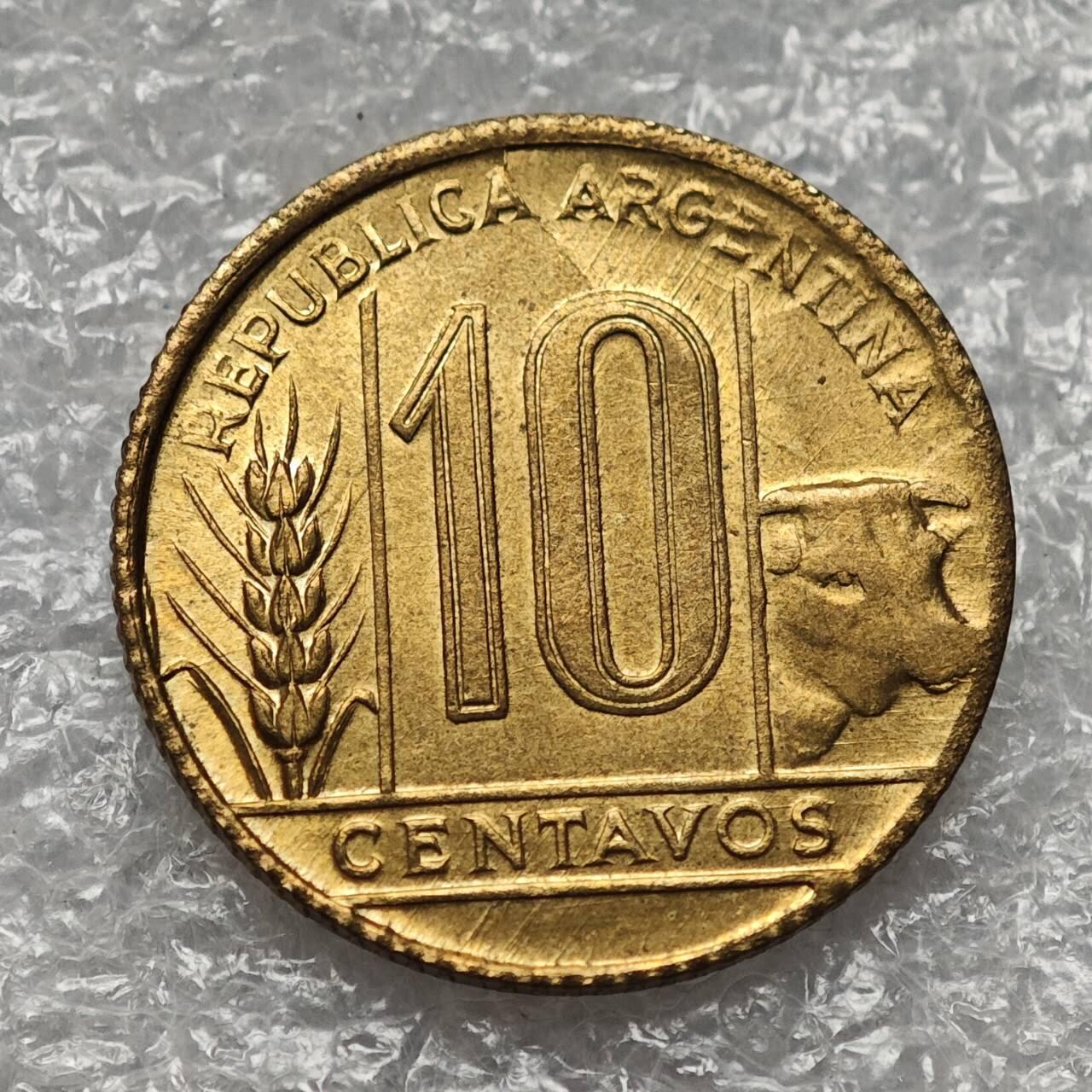 【淘币小摊】限时拍第七百九十五拍  葡属印度爪哇波兰阿根廷专场  满百包邮可预留两周  周一统一发货  阿根廷1949年10分铜币女神头像原光品 km41