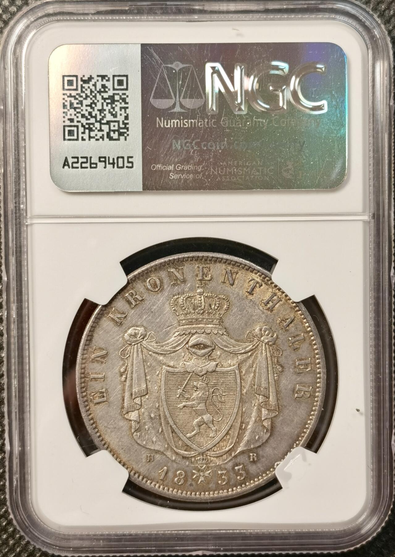 甄臻铺-世界币章拍卖（第38期）立冬小精品场，送拍享返佣金等优惠多多 NGC-UNCD 1833年路德维希二世泰勒，包浆醇厚，国内少见的品种