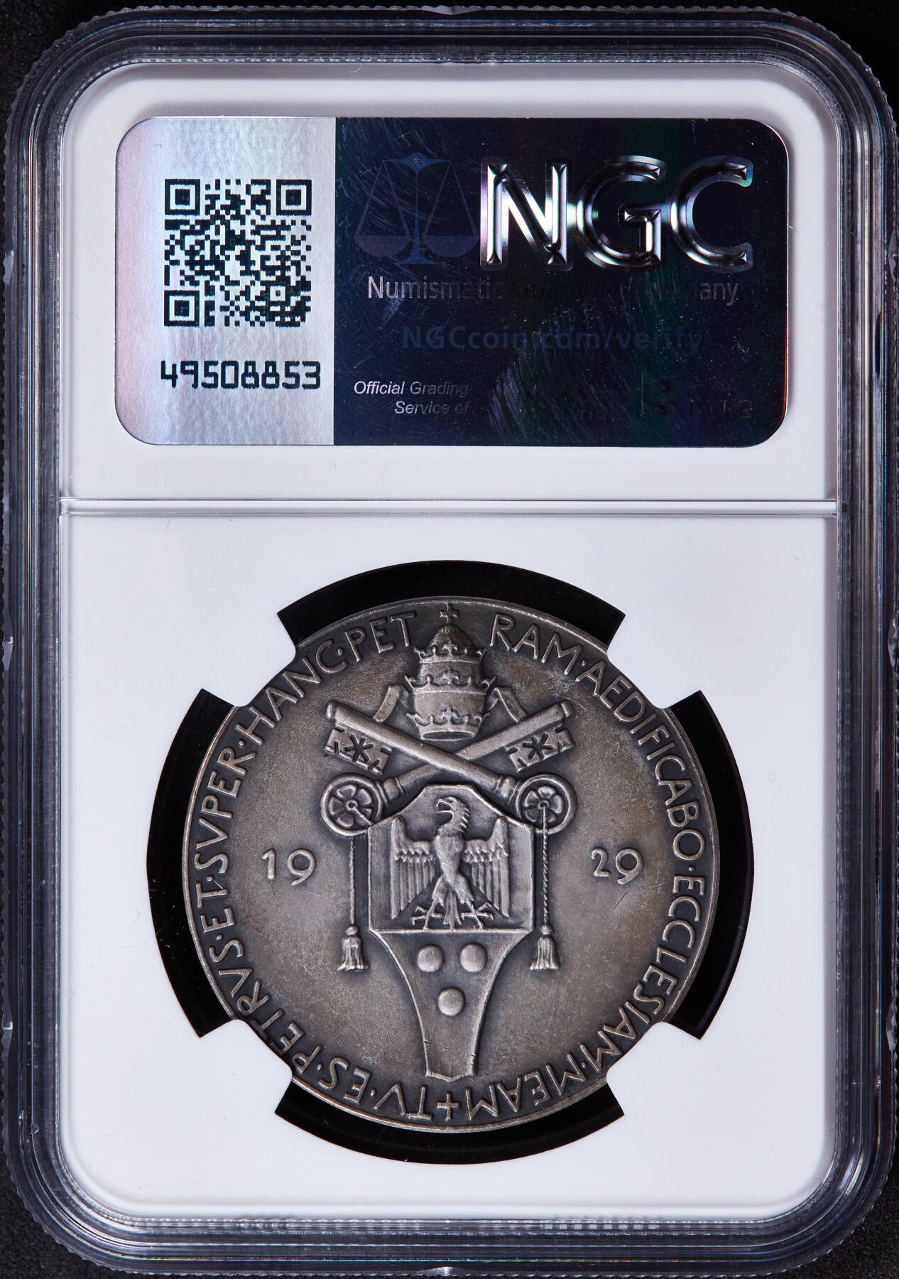 【俄甄集藏】2025年(044)11-12星期三晚 19:30 全场包邮 梵蒂冈1929年庇护十一世纪念梵蒂冈城国成立50周年银章，NGC MS64，黄油酱彩原味老包浆，味道佳，经典品种