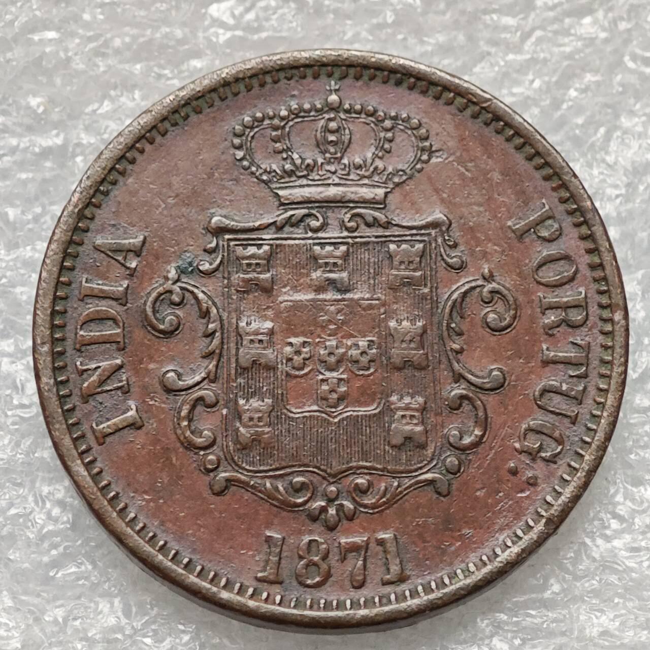 【淘币小摊】限时拍第七百九十五拍  葡属印度爪哇波兰阿根廷专场  满百包邮可预留两周  周一统一发货  葡属印度1871年1/2唐加 30瑞斯双面值铜币发行量5万枚好品相 km305