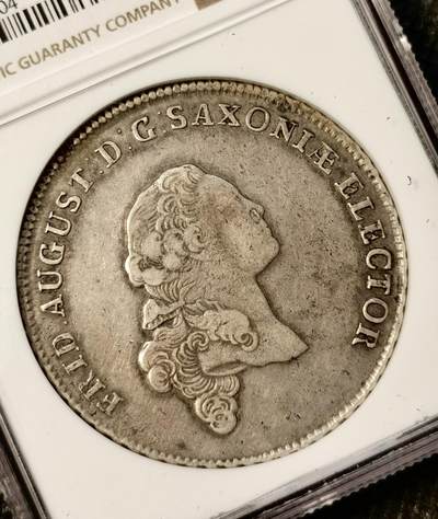 甄臻铺-世界币章拍卖（第38期）立冬小精品场，送拍享返佣金等优惠多多 NGC-VFD 1764年德国萨克森，奥古斯特三世，年轻头像皇冠大泰勒，少见好玩的品种