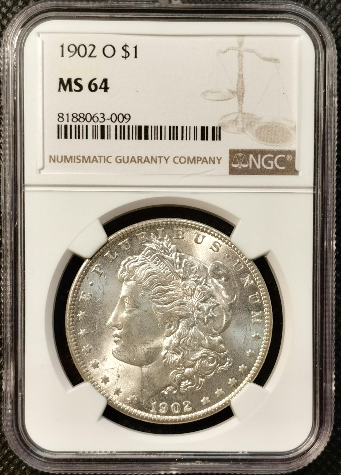 甄臻铺-世界币章拍卖（第38期）立冬小精品场，送拍享返佣金等优惠多多 NGC-MS64 美国1902年O版摩根一元银币