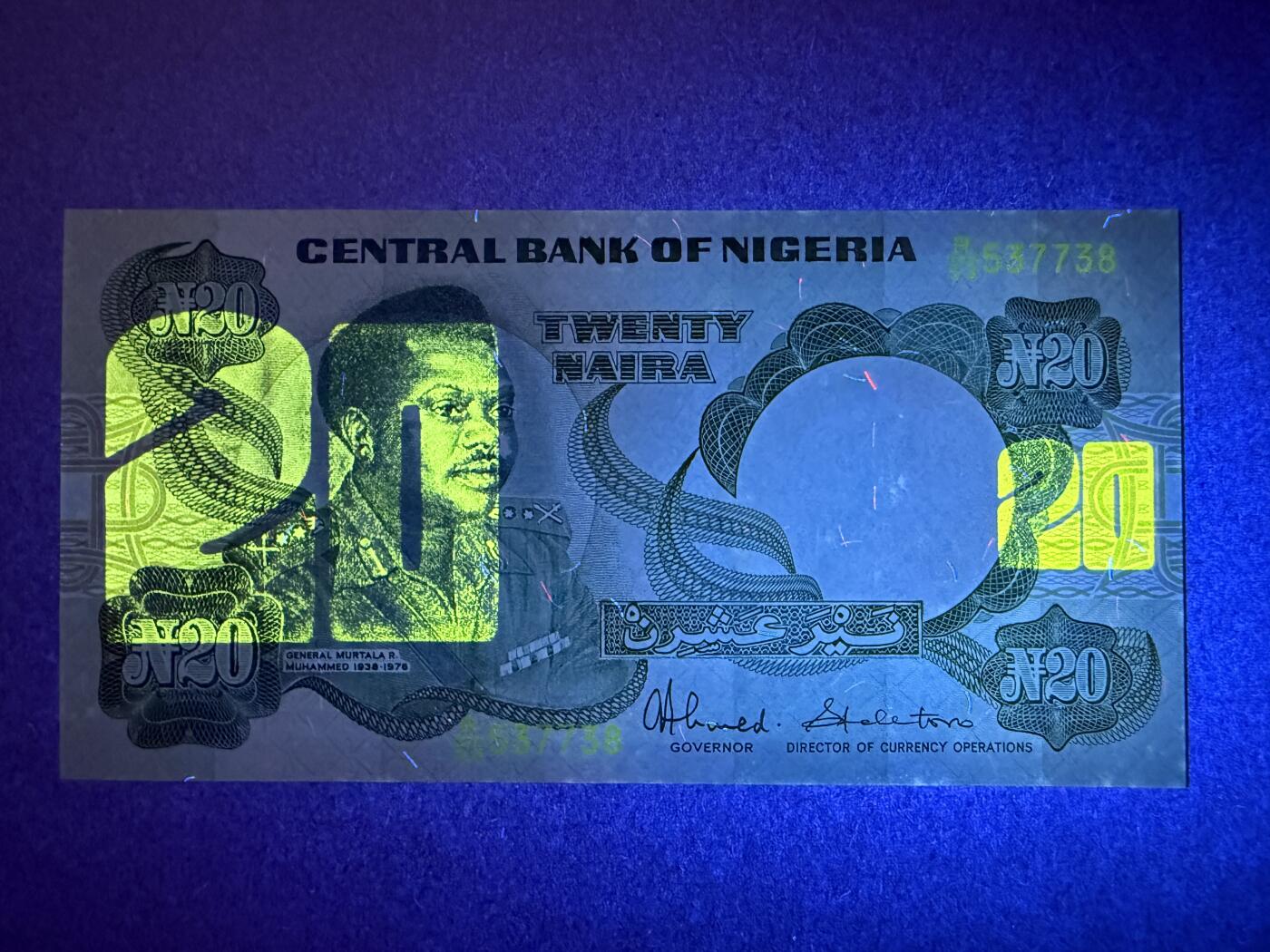 《艾美收藏》第219期-11.9周日外币畅拍场 尼日利亚20元 UNC 1984年 局部荧光 无4