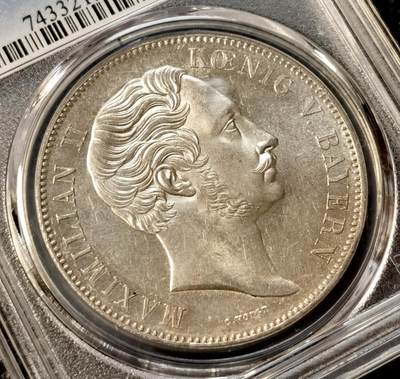 甄臻铺-世界币章拍卖（第38期）立冬小精品场，送拍享返佣金等优惠多多 PCGS MS61 1856年德国巴伐利亚马克西米利安二世双狮盾徽流通2泰勒 丝滑转光 镜面pl底板 状态异常舒适 更高分仅8枚