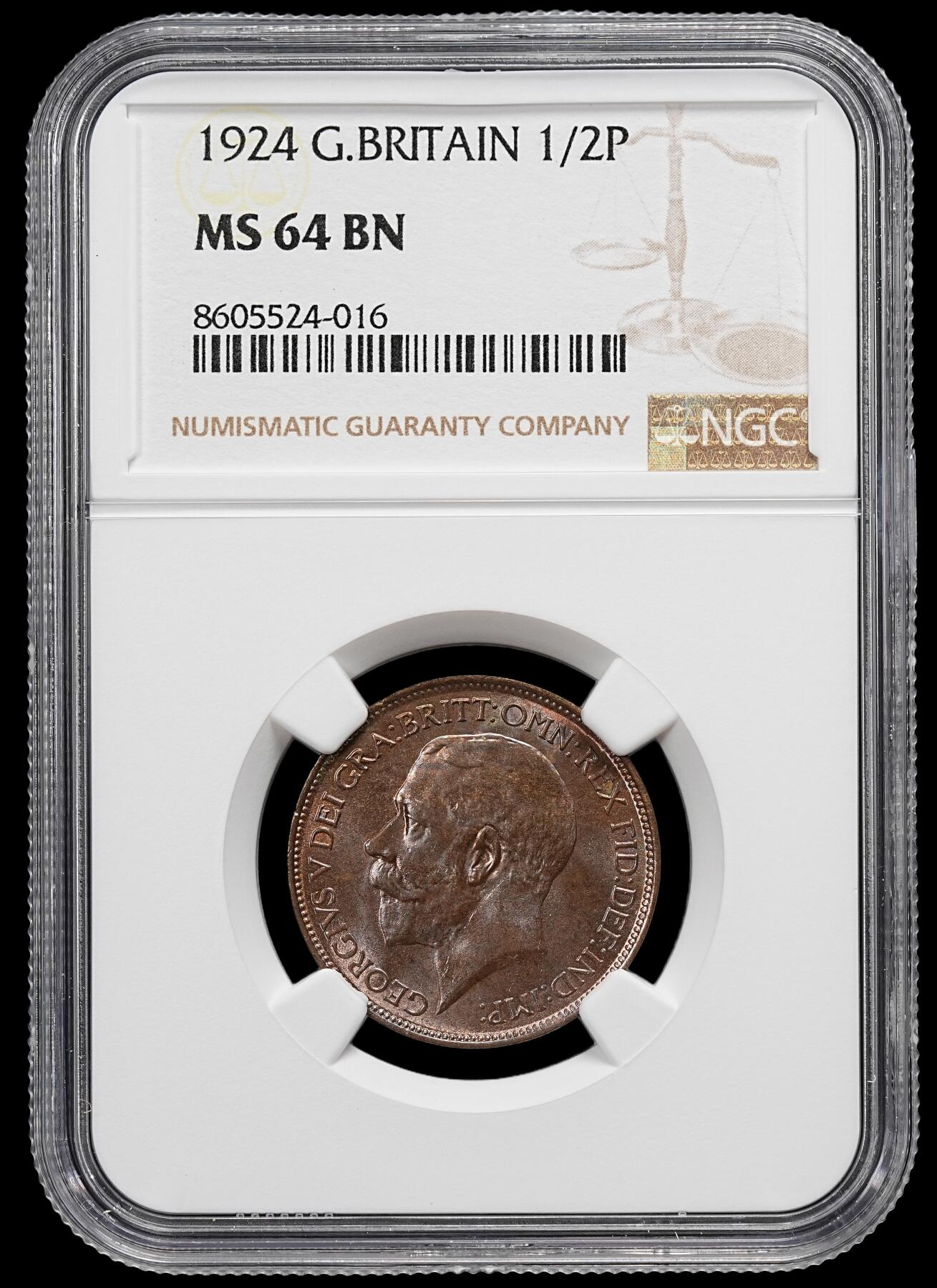 修遠堂世界钱币第九十二期 NGC MS64BN 1924年英国1/2便士