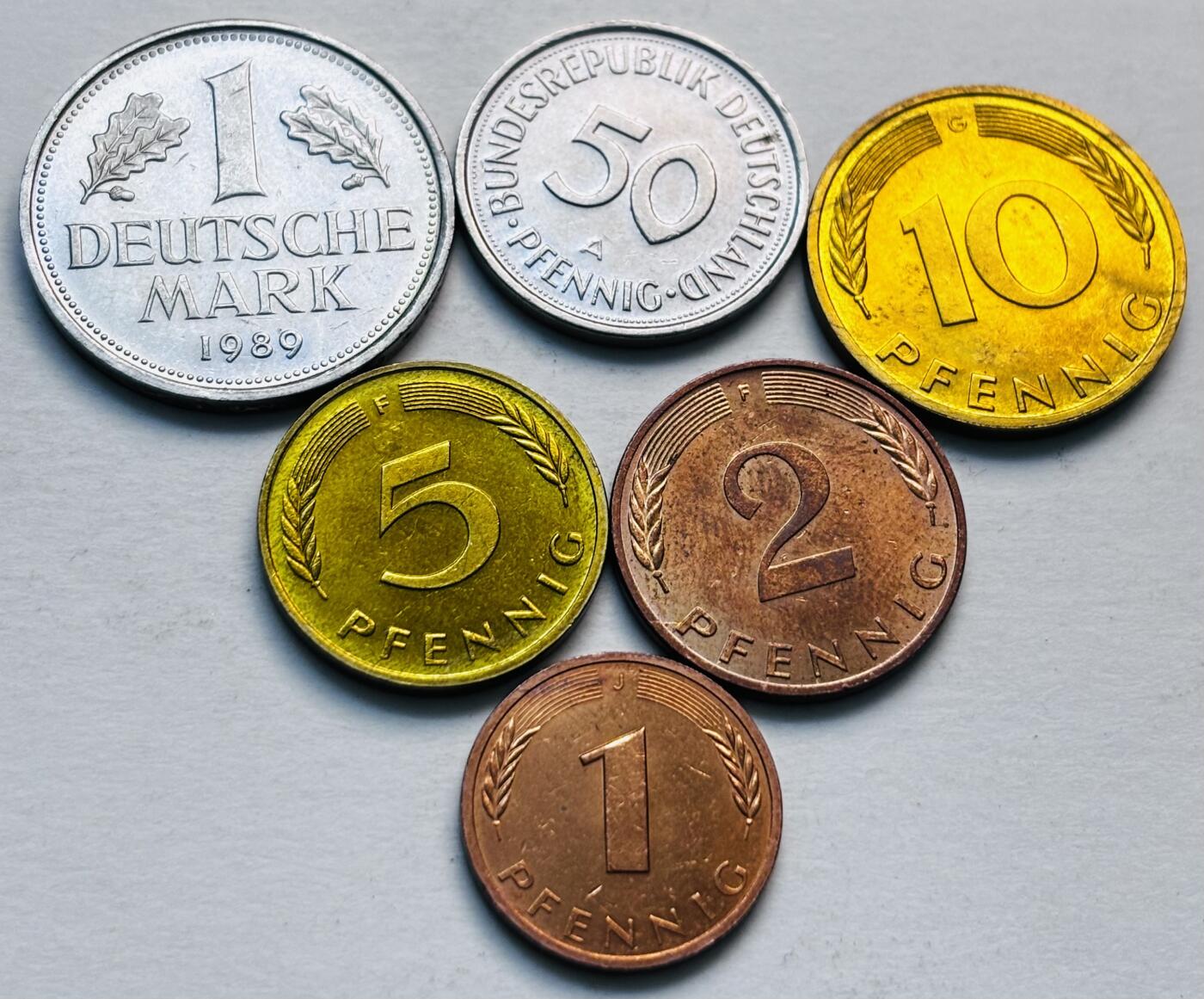 文馨钱币收藏第 279 场，银币，纪念铜章场 长期接收代拍品 原光品相德国 1 芬尼-1 马克 6 枚套