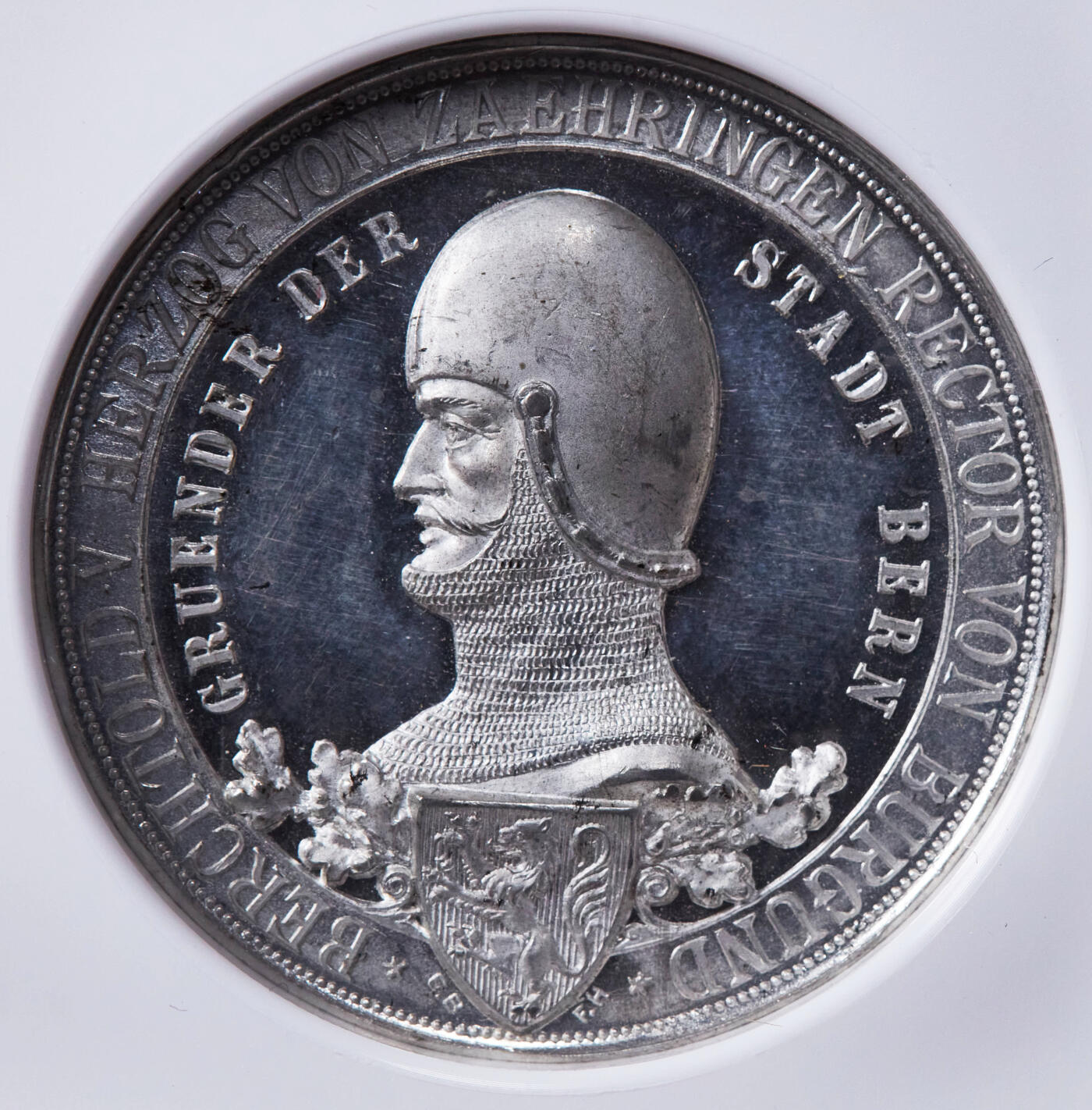 【俄甄集藏】2025年(044)11-12星期三晚 19:30 全场包邮 瑞士1891年纪念伯尔尼建城700周年白色金属纪念章，NGC MS63，高浮雕，底板凝霜，银章铜章居多，白色金属锌章极其少见，好品难得