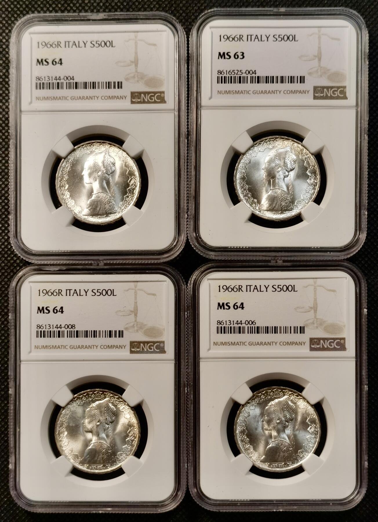 甄臻铺-世界币章拍卖（第38期）立冬小精品场，送拍享返佣金等优惠多多 NGC-MS64 MS64-63分1966年意大利少女帆船，4枚一组，卷拆品相