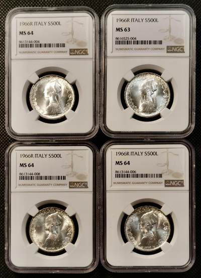 甄臻铺-世界币章拍卖（第38期）立冬小精品场，送拍享返佣金等优惠多多 - NGC-MS64 MS64-63分1966年意大利少女帆船，4枚一组，卷拆品相