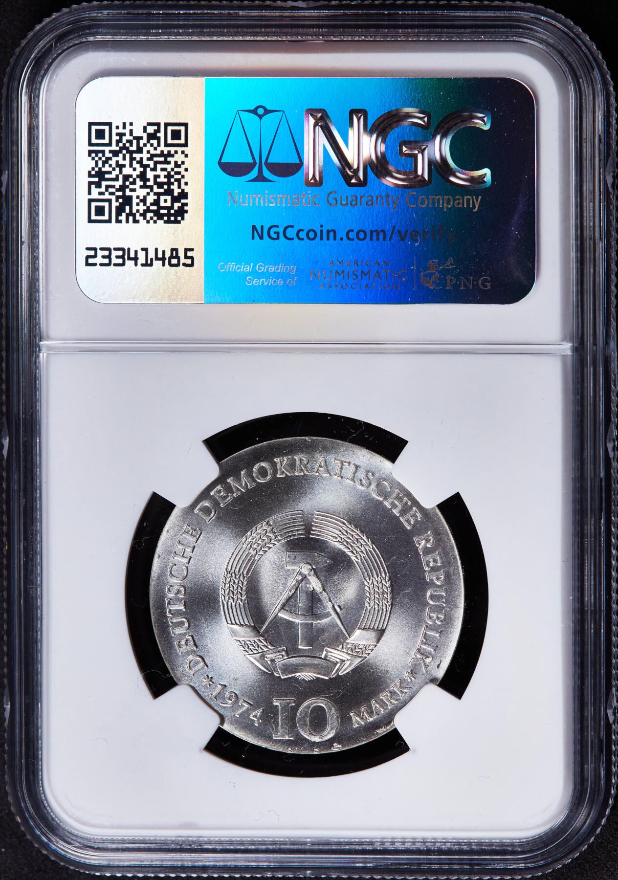 【俄甄集藏】2025年(044)11-12星期三晚 19:30 全场包邮 民主德国（东德）1974年纪念画家卡斯帕·大卫·弗里德里希诞辰200周年10马克银币，NGC MS69，毫无疑问唯一冠军，重17克，62.5%银，发行量75000枚，顶级状态，少见品种