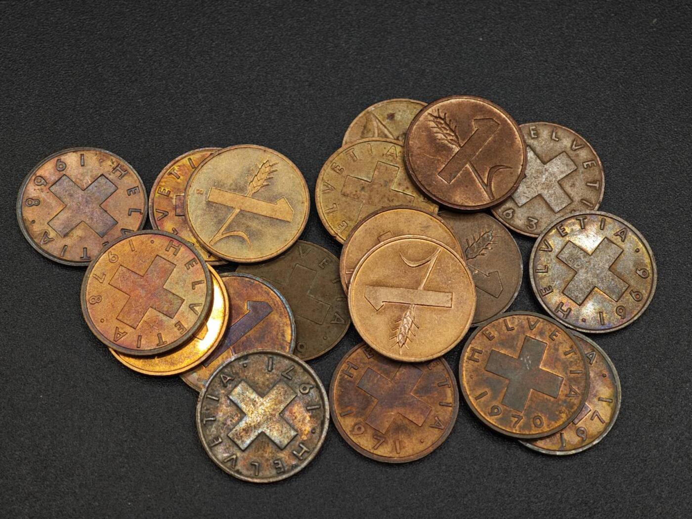 【淘币小摊】实时拍第七百九十一拍   散币纸币套币场   满百包邮可预留二周 每周一统一发货   瑞士1分铜币19枚