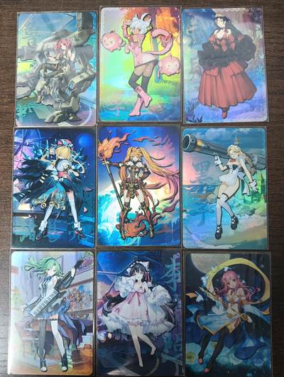 花开卡拍第46期（11月9号周日截拍，品控勿拍!!!拍品不寄存，运费5元，自制卡难免瑕疵，可能存在轻微撞角爆边等出厂瑕疵，品控介意勿拍！） - 茉莉卡牌 娘化山海经 1套9张 彩闪