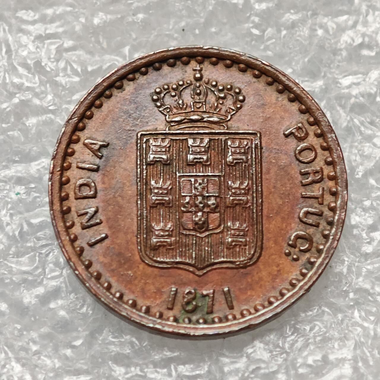 【淘币小摊】限时拍第七百九十五拍  葡属印度爪哇波兰阿根廷专场  满百包邮可预留两周  周一统一发货  葡属印度1871年3瑞斯铜币发行量5.2万枚好品相 km301