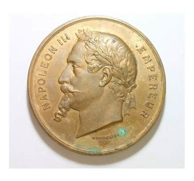 法国1867年 拿破仑三世+天使地球高浮雕精制大铜章 50MM - 法国1867年 拿破仑三世+天使地球高浮雕精制大铜章 50MM