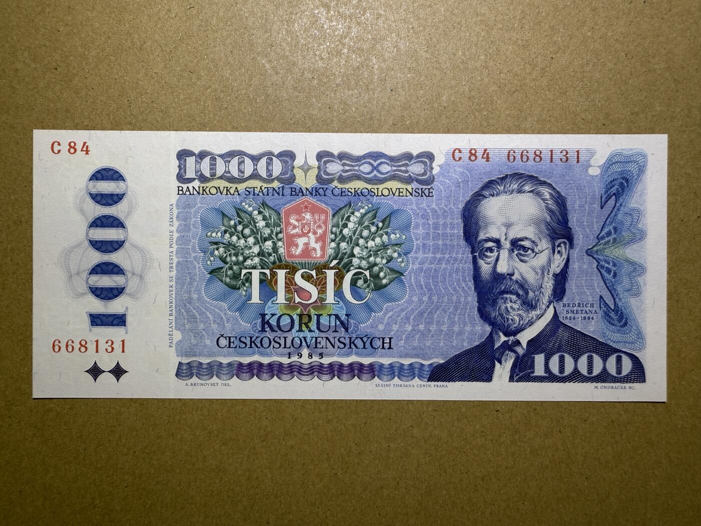 《艾美收藏》第219期-11.9周日外币畅拍场 捷克斯洛伐克1000克朗 UNC 1985年 捷克作曲家斯美塔那
