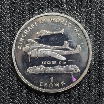 道一币馆币章第一百五十四场 - 马恩岛1995年二战战斗机系列-福克G.1战斗机1克朗精制银币 28.28g 925s 30000