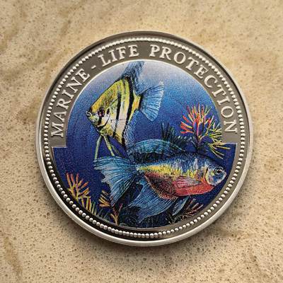 道一币馆币章第一百五十五场 - 利比里亚1996年海洋生物保护5元彩绘精制银币  25g 900S 5000