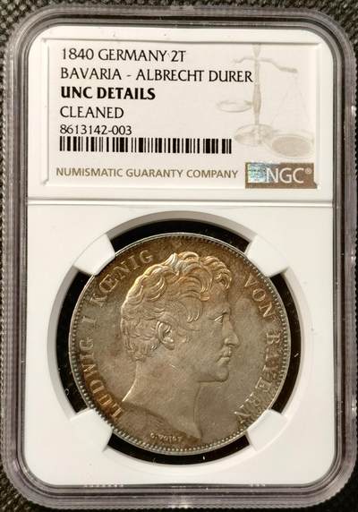 甄臻铺-世界币章拍卖（第38期）立冬小精品场，送拍享返佣金等优惠多多 - NGC-UNCD 1840年德国巴伐利亚阿尔布雷希特·泰勒2泰勒银币 历史泰勒中的较少见品种 五彩包浆
