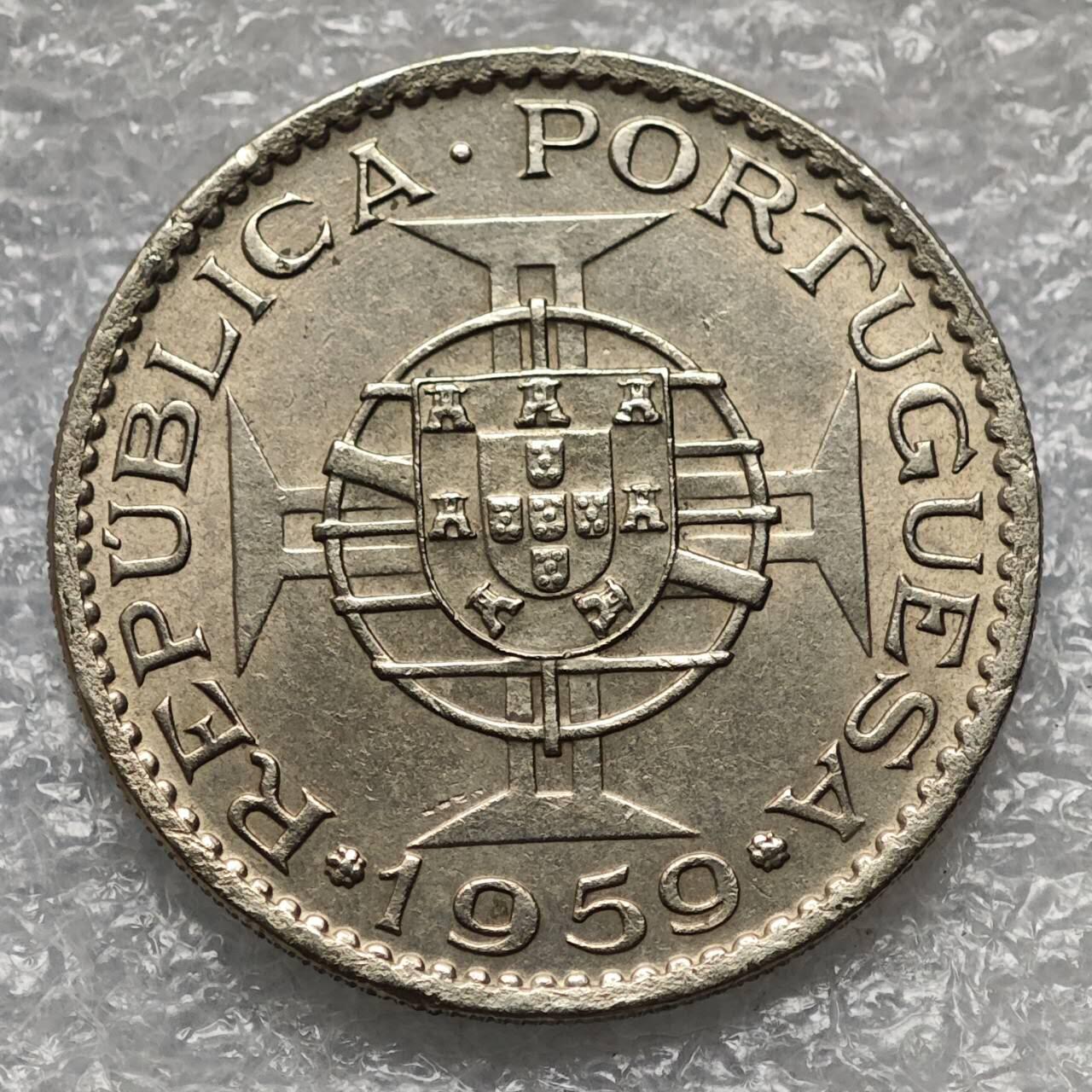 【淘币小摊】限时拍第七百九十五拍  葡属印度爪哇波兰阿根廷专场  满百包邮可预留两周  周一统一发货  葡属印度1959年6埃斯库多镍币原光好品相 km35