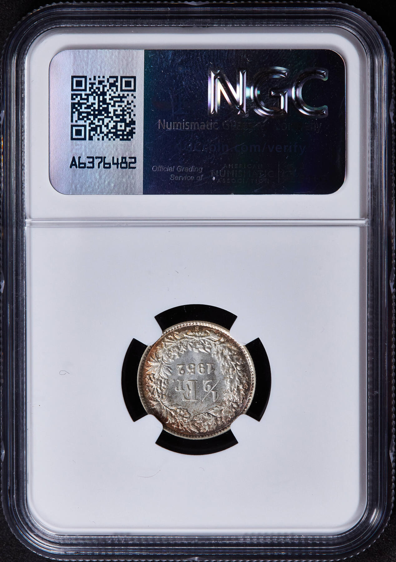 【俄甄集藏】2025年(044)11-12星期三晚 19:30 全场包邮 瑞士1952年B版1/2法郎银币，NGC MS67，冠军分，黄油环彩包浆，车轮转光，顶级状态，无懈可击