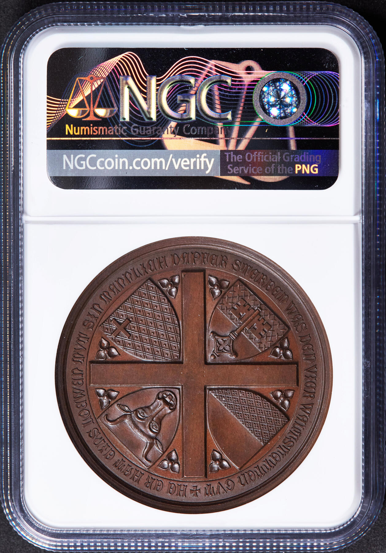 【俄甄集藏】2025年(044)11-12星期三晚 19:30 全场包邮 瑞士1886年纪念森帕赫战役600周年大通章，NGC MS64，高浮雕，巧克力包浆，顶级状态，经典品种，疑似低评