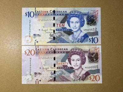 《艾美收藏》第219期-11.9周日外币畅拍场 - 东加勒比10、20元2张 UNC 2015年 女王