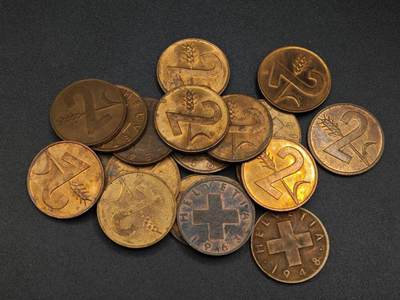 【淘币小摊】实时拍第七百九十一拍   散币纸币套币场   满百包邮可预留二周 每周一统一发货   - 瑞士2分铜币20枚