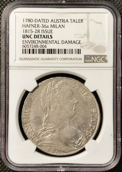 甄臻铺-世界币章拍卖（第38期）立冬小精品场，送拍享返佣金等优惠多多 - NGC-UNCD 1780年奥地利大奶妈银币早期版，HAFNER-36a米兰版