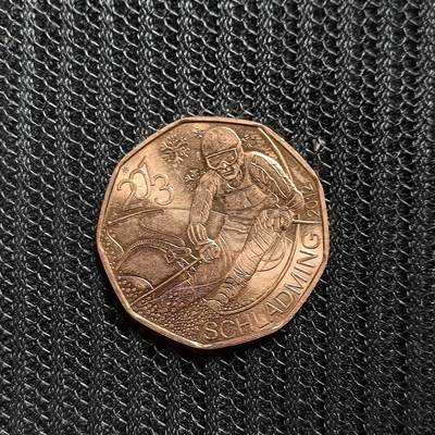 道一币馆币章第一百五十三场 - 奥地利2013年第四届慈善滑雪比赛5欧元纪念铜币