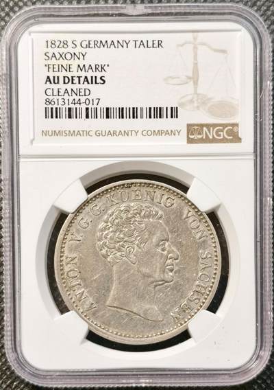 甄臻铺-世界币章拍卖（第38期）立冬小精品场，送拍享返佣金等优惠多多 - NGC-AUD 1828年德国萨克森安东尼一世费因马克泰勒银币，原汁原味老包浆，细节清晰