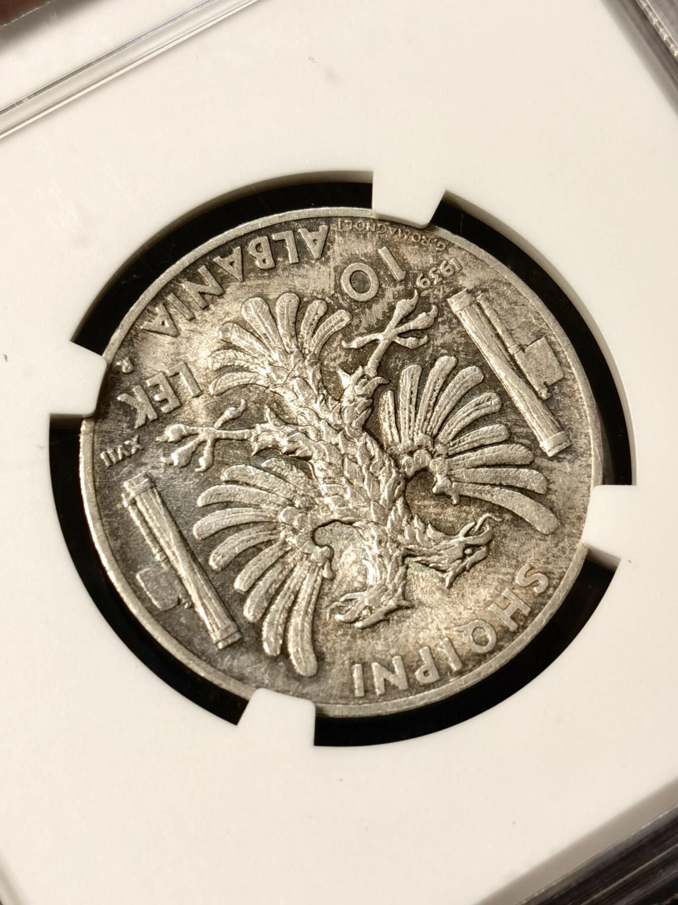 甄臻铺-世界币章拍卖（第38期）立冬小精品场，送拍享返佣金等优惠多多 NGC-AU58 意占阿尔巴尼亚1939年，10列克