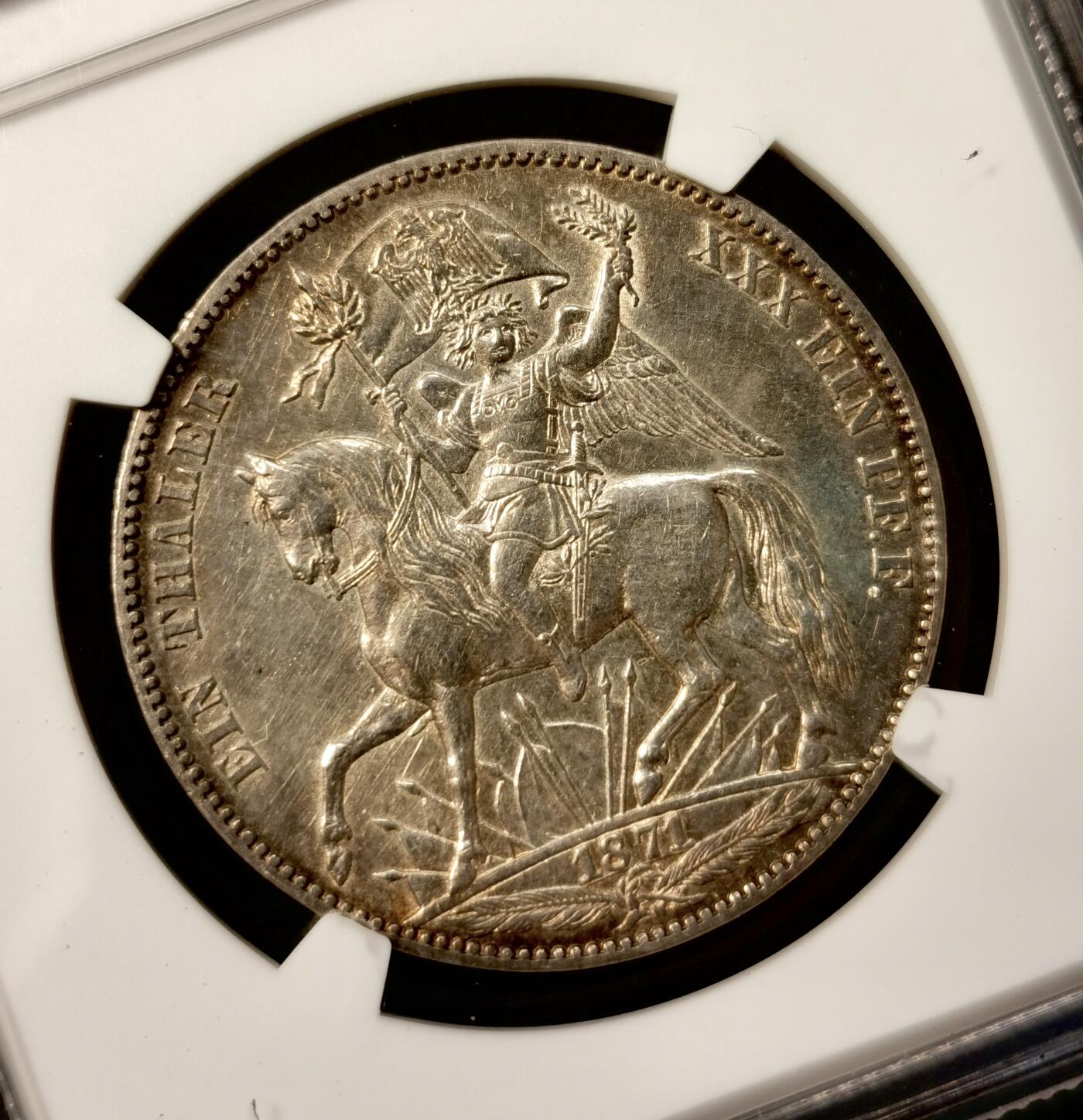 甄臻铺-世界币章拍卖（第38期）立冬小精品场，送拍享返佣金等优惠多多 NGC-AUD 1871年德国萨克森胜利泰勒银币，淡淡金色包浆