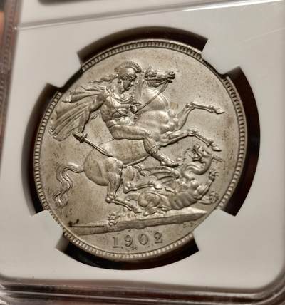 甄臻铺-世界币章拍卖（第38期）立冬小精品场，送拍享返佣金等优惠多多 NGC-PF65MATTE 1902年英国爱德华七世马剑1克朗大银币 精制MATTE 完美原盒状态 爱七克朗达到65的难度和64相比堪称两个世界