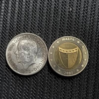道一币馆币章第一百五十三场 - UNC 瑞典1972年5克朗+马耳他2008年双金属纪念章