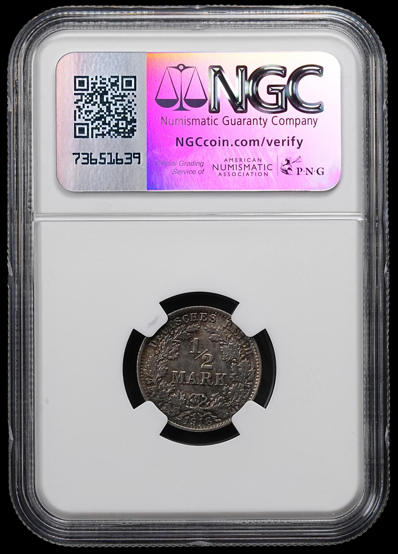 修遠堂世界钱币第九十二期 NGC MS64 1918年德国1/2马克银币 A厂铭