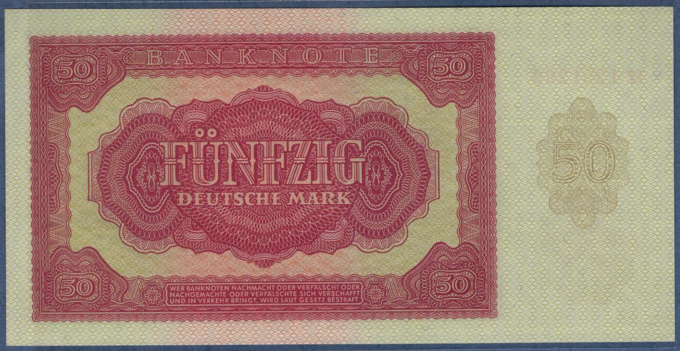 德国(东德 民主德国)1955年50马克 P-20a 无47 双尾66 实物图 UNC