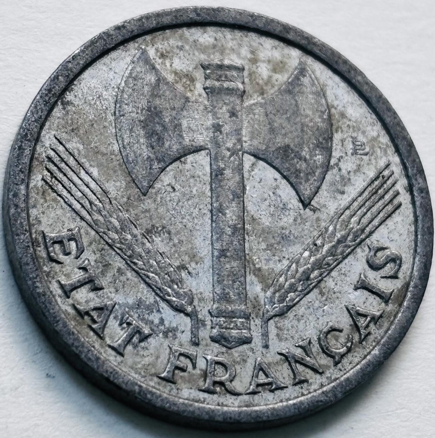 文馨钱币收藏第 279 场，银币，纪念铜章场 长期接收代拍品 稀少 1942 年德占法国维希伪政权 1 法郎