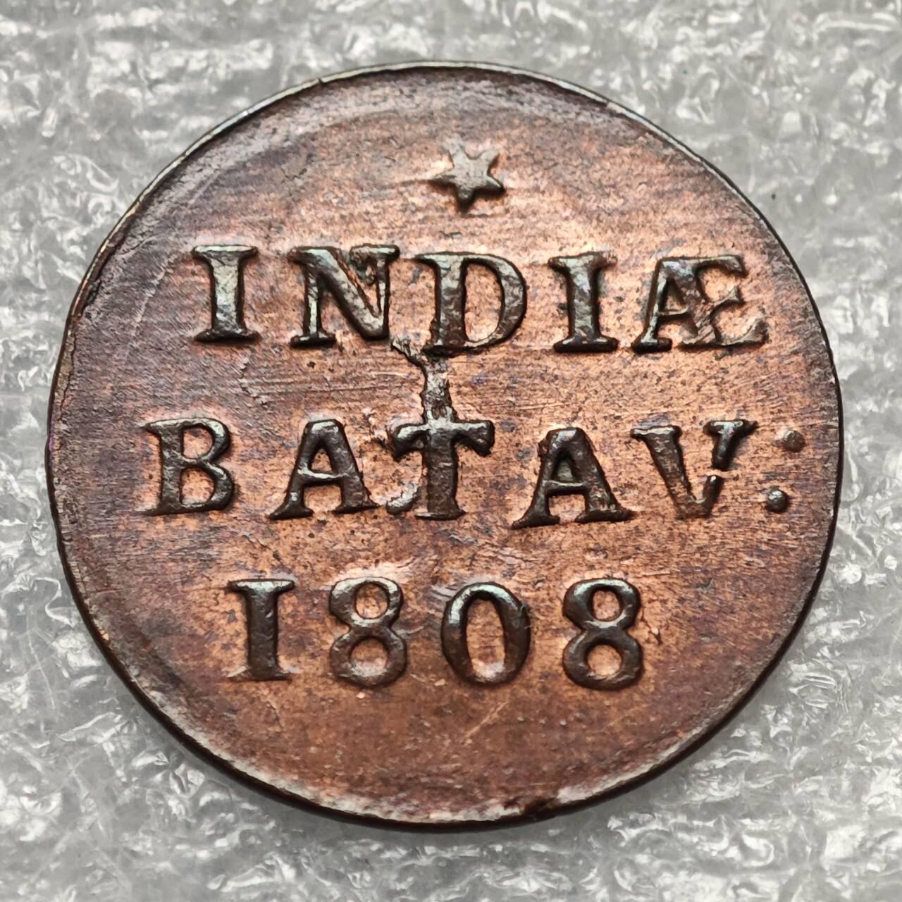 【淘币小摊】限时拍第七百九十五拍  葡属印度爪哇波兰阿根廷专场  满百包邮可预留两周  周一统一发货  荷属巴达维亚1808年1杜伊特铜币原光品相 km76