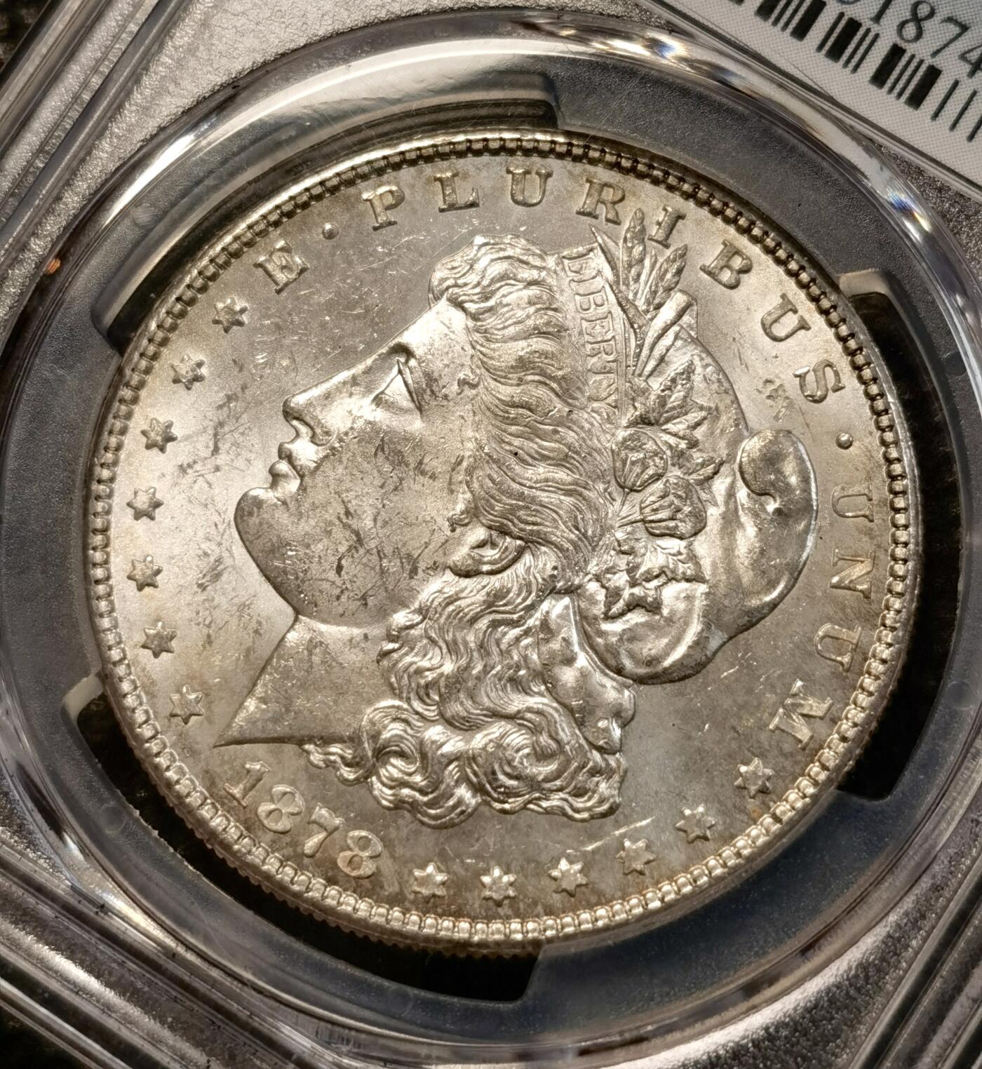 甄臻铺-世界币章拍卖（第38期）立冬小精品场，送拍享返佣金等优惠多多 PCGS-MS63 1878年S版摩根，首发年份，打制极好，PL质感