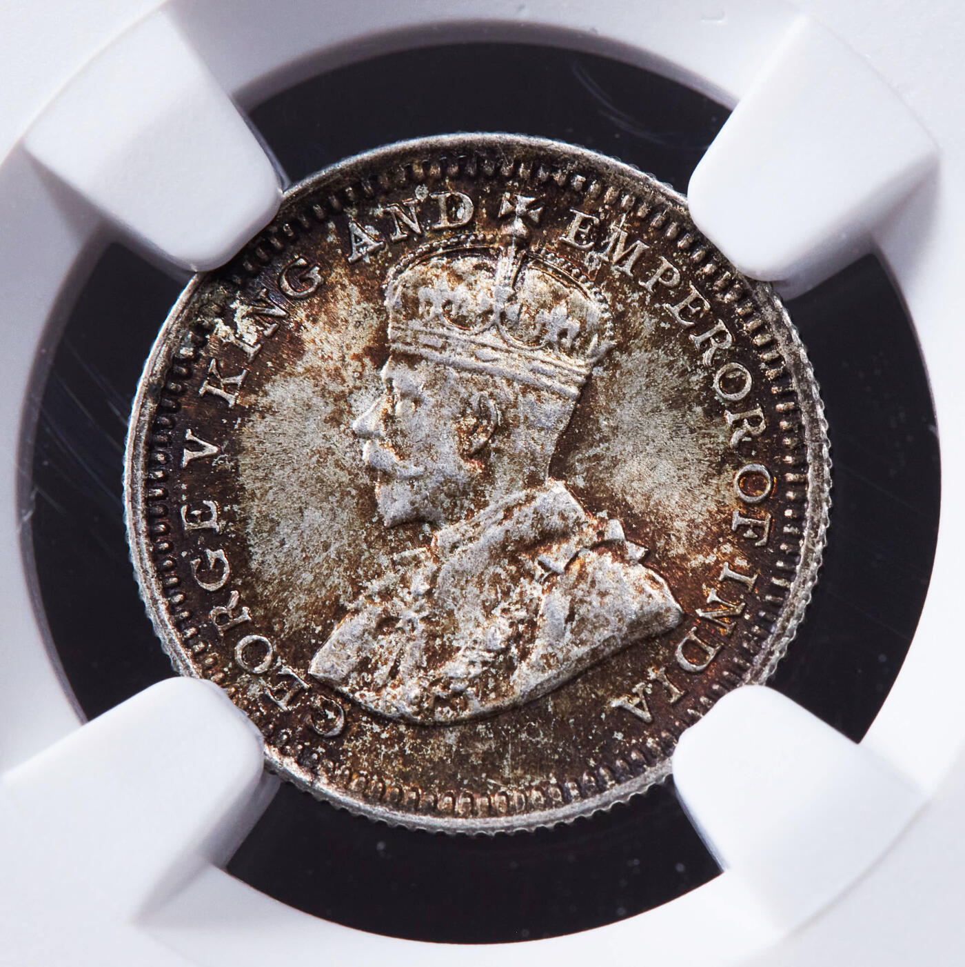 【俄甄集藏】2025年(044)11-12星期三晚 19:30 全场包邮 英属香港1932年乔治五世五仙银币，NGC MS65，黄油彩原光品相，顶级状态