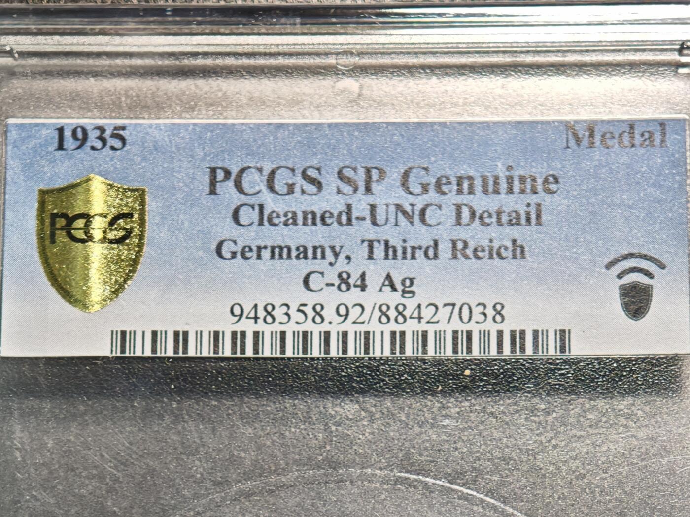 【德藏】世界币章拍卖第152期（拍品征集中~欢迎藏友联系） 1935年 德国纽伦堡帝国日3人像纪念大银章 PCGS SP UNC 大盒封装（原图请查询PCGS评级公司官网）