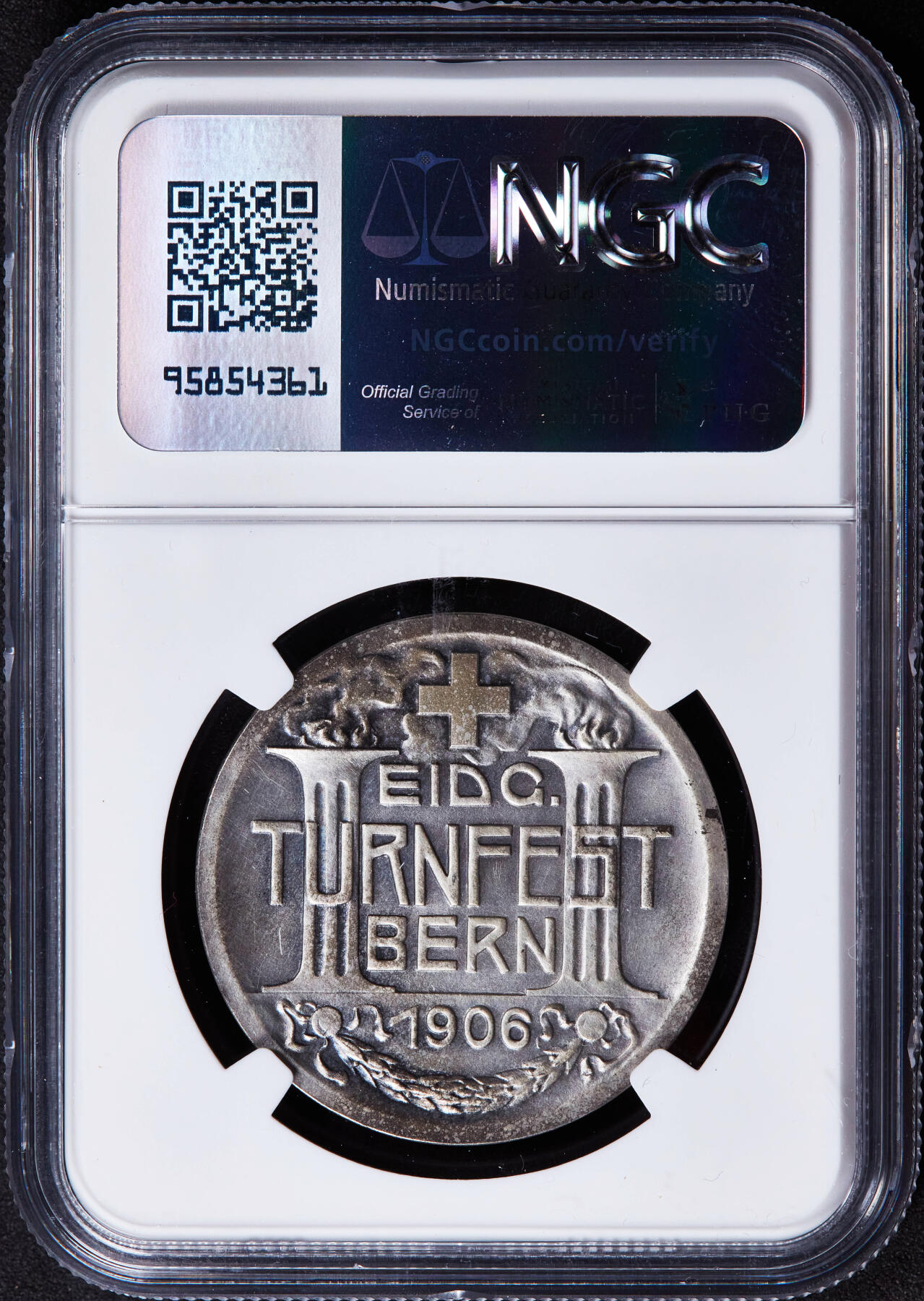 【俄甄集藏】2025年(044)11-12星期三晚 19:30 全场包邮 瑞士1906年纪念伯尔尼联邦体操节银章，NGC MS61，磨砂底板，原味包浆