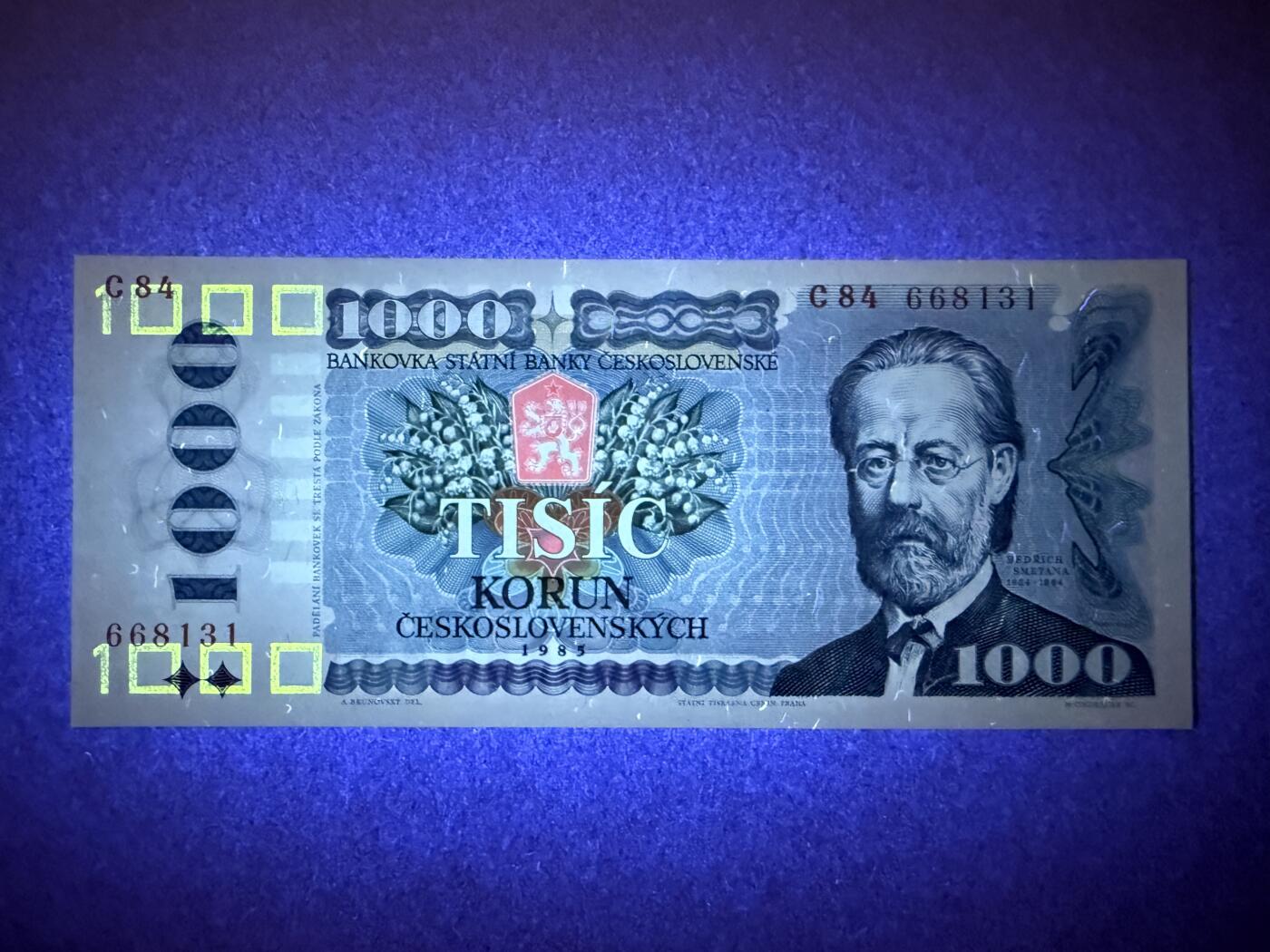 《艾美收藏》第219期-11.9周日外币畅拍场 捷克斯洛伐克1000克朗 UNC 1985年 捷克作曲家斯美塔那