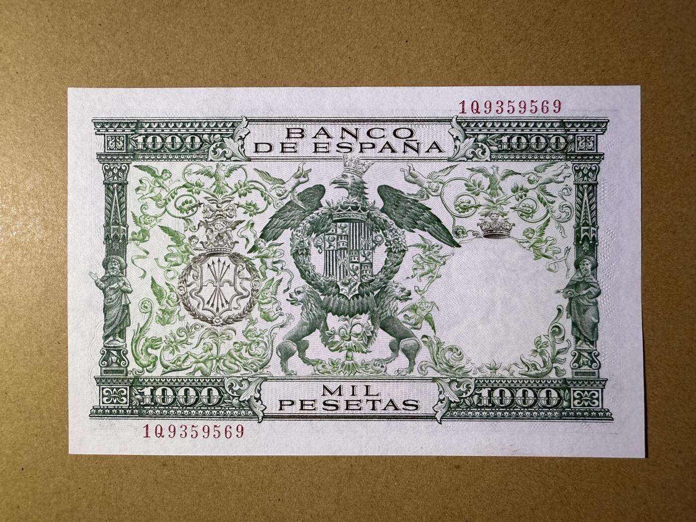 《艾美收藏》第219期-11.9周日外币畅拍场 西班牙1000比塞塔 UNC 1957年 西班牙国王费尔南多与王后伊莎贝尔双王 轻微荧光 无47