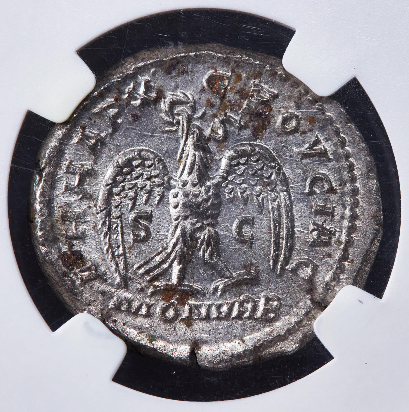 【俄甄集藏】2025年(044)11-12星期三晚 19:30 全场包邮 古罗马帝国叙利亚行省公元244-249年阿拉伯人菲利普一世四德拉克马银币，NGC MS，正面为阿拉伯人菲利普一世桂冠国王像，背面为雄鹰站像，两侧翅下分别“S.C（经元老院批准）”，少见版别