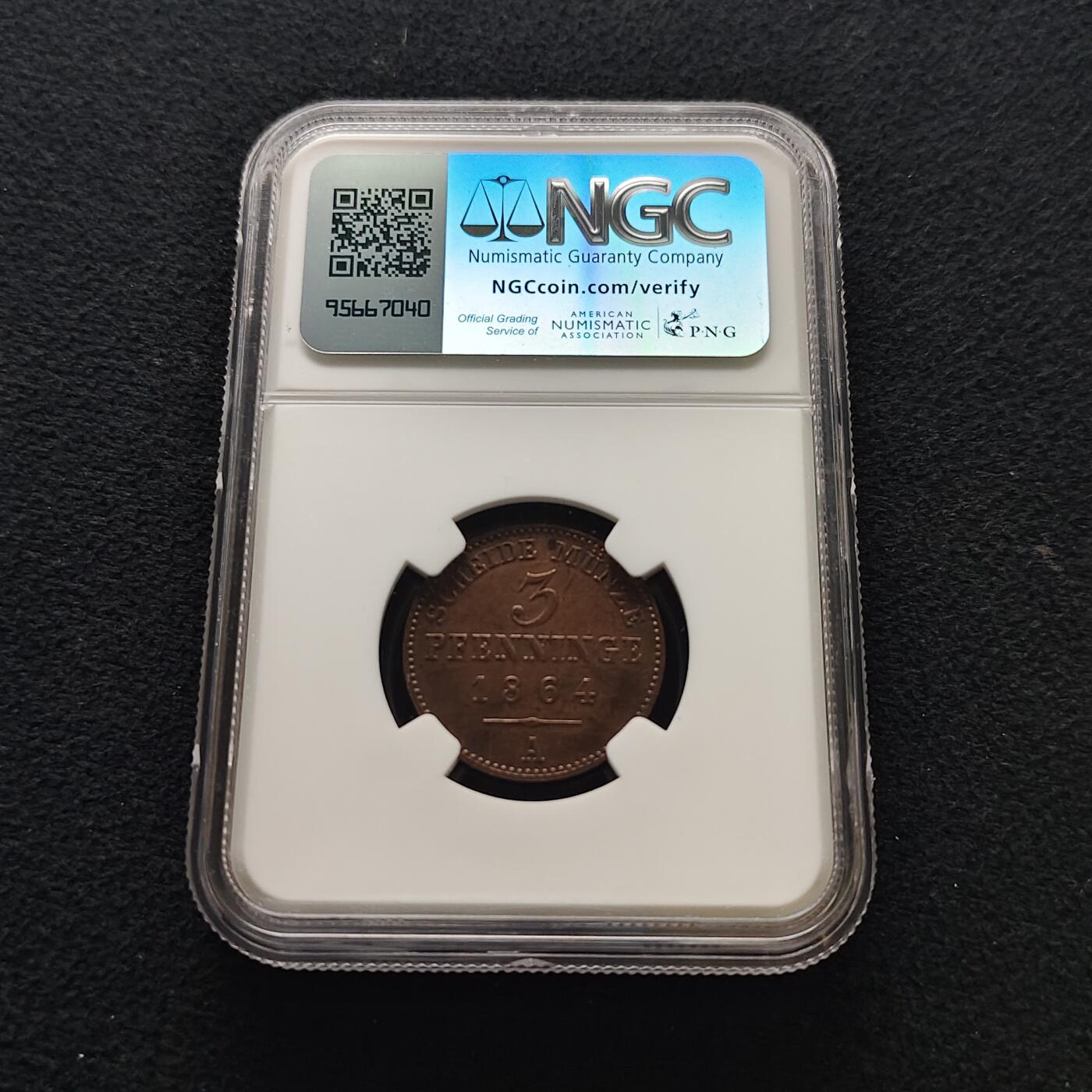 【全场包邮】纯粹捡漏拍477场（免费代拍第14场）调整中 德国普鲁士1864年3芬尼铜币-NGC UNC DETAILS
